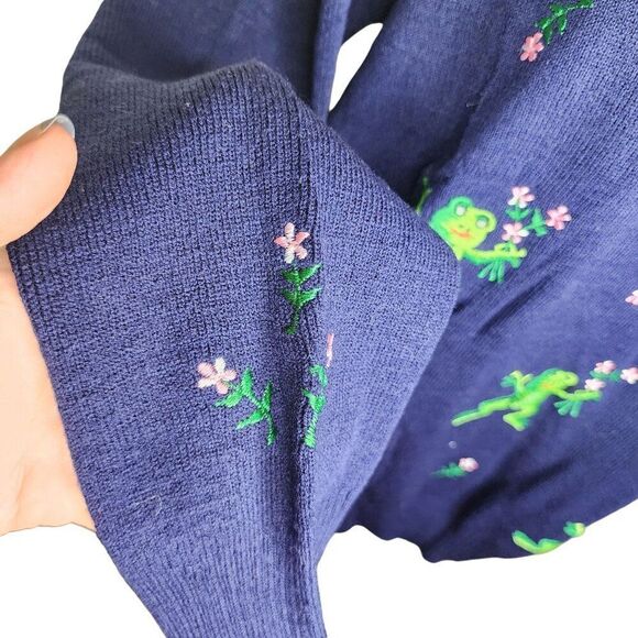 Vintage 70s Tree Frog Embroidered Sweater Womens Size XL Blue - Picture 3 of 7